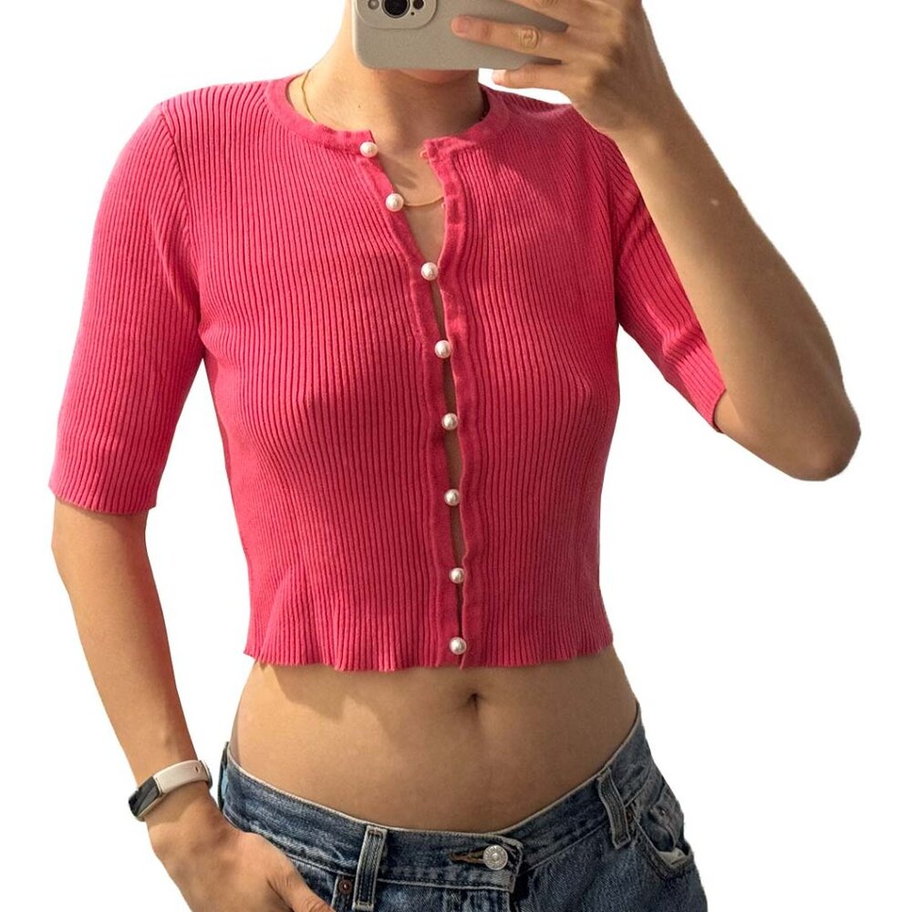 ASOS Glamorous Button Front Pink Ribbed Cardigan Size 4/Small